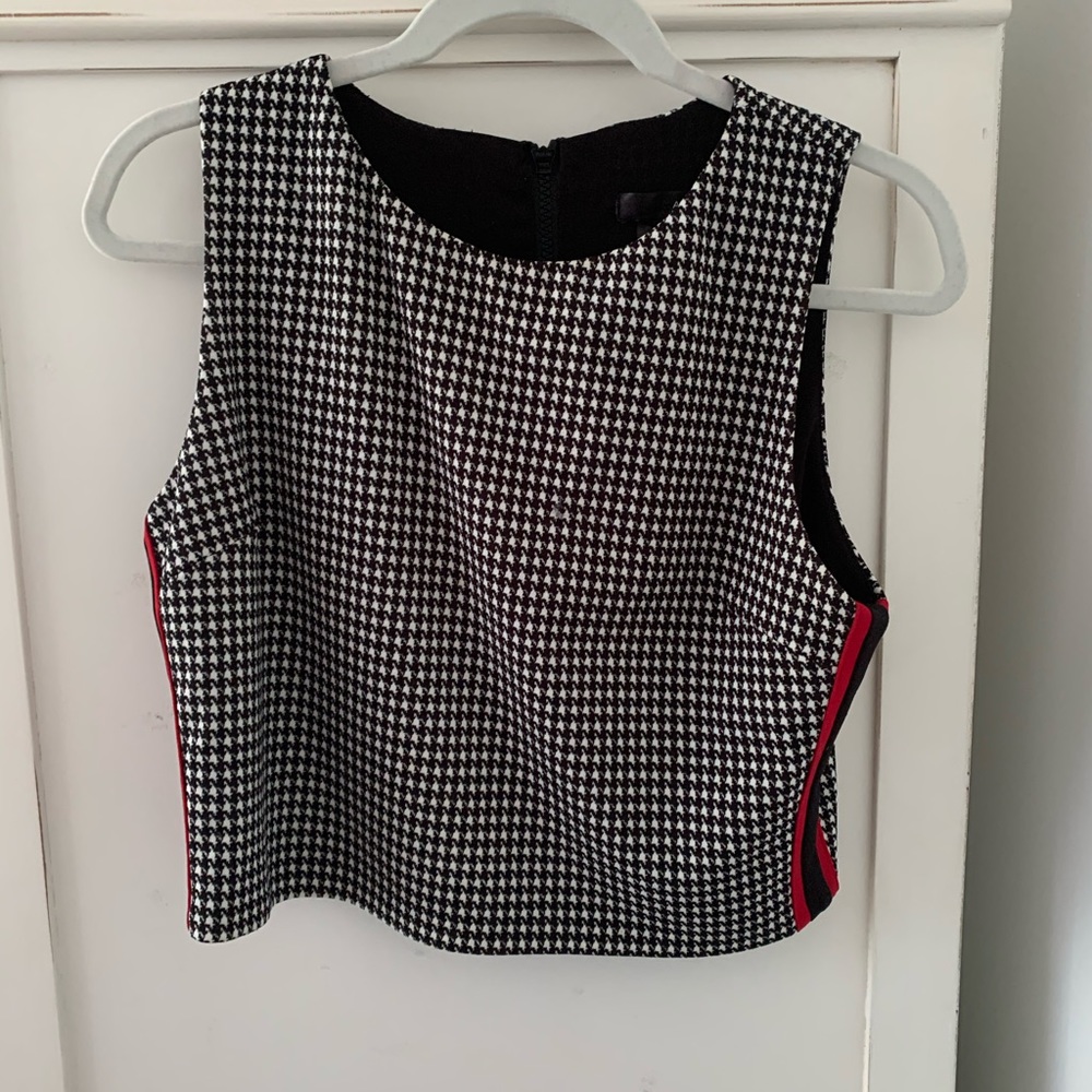 Black Track Stripe Houndstooth Cropped Top